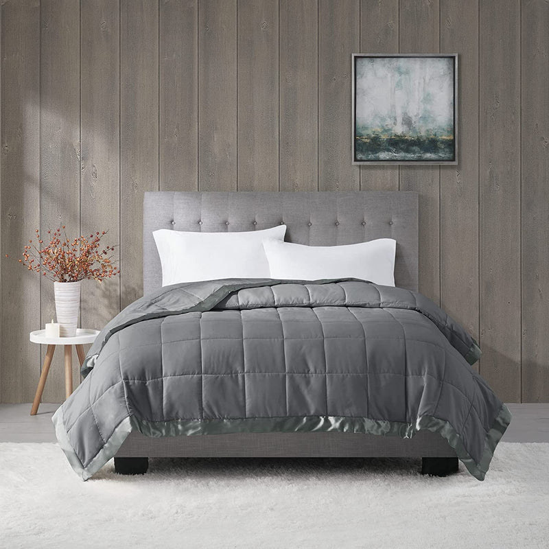 Madison Park Cambria down Alternative Blanket, Premium 3M Scotchgard Stain Release Treatment All Season Lightweight and Soft Cover for Bed with Satin Trim, Oversized Full/Queen, Aqua Home & Garden > Linens & Bedding > Bedding > Quilts & Comforters Madison Park Charcoal Full/Queen 