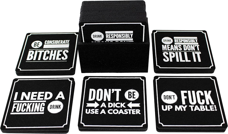 Summit One Funny Coasters for Drinks, Set of 10 (4 X 4 Inch, 5Mm Thick) - Bar Accessories for the Home Bar Set, Absorbent Felt Drink Coasters the Ideal Man Cave Accessories Home & Garden > Kitchen & Dining > Barware Summit One Funny Black  
