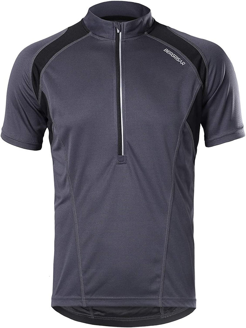 BERGRISAR Men'S Half Zipper Cycling Jersey Short Sleeves Bike Bicycle Shirts with Zipper Pocket Quick-Dry Breathable BG060 Sporting Goods > Outdoor Recreation > Cycling > Cycling Apparel & Accessories BERGRISAR   
