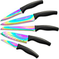 Titanium Coated Rainbow Knife Set - Sharp Stainless Steel Knives Set with Kitchen Utility Knife, Santoku, Bread, Chef, & Paring Knives with Covers - Iridescent Kitchen Accessories - Silislick Home & Garden > Kitchen & Dining > Kitchen Tools & Utensils > Kitchen Knives SiliSlick Black Handle  