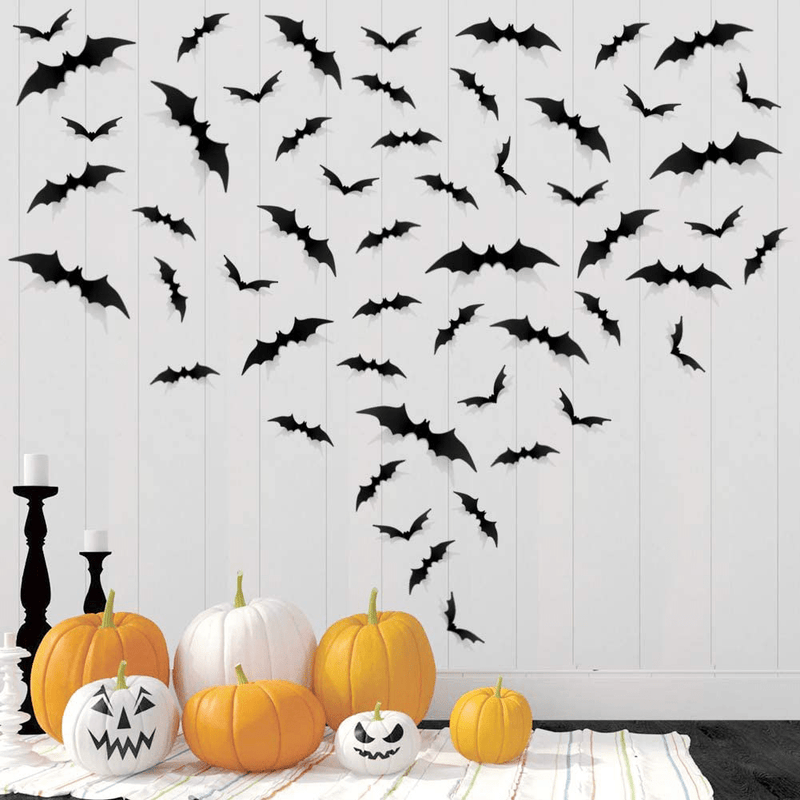 96 PCS Halloween DIY Scary 3D Bats Wall Decal Wall Stickers PVC for Home Window Clings Party Supplies Decorations Indoor Outdoor Decor Arts & Entertainment > Party & Celebration > Party Supplies HONEYJOY 3d Bat  