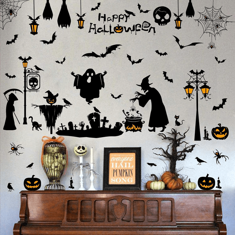 96 PCS Halloween DIY Scary 3D Bats Wall Decal Wall Stickers PVC for Home Window Clings Party Supplies Decorations Indoor Outdoor Decor Arts & Entertainment > Party & Celebration > Party Supplies HONEYJOY Witch Ghost  