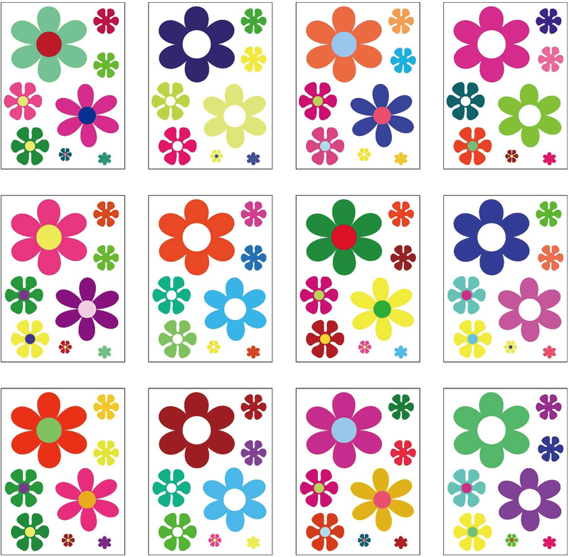 96 Pieces Car Flowers Stickers Multicolored Daisy Stickers Decals Retro Flowers Vinyl Stickers Colorful Hippie Decals Flower Window Clings for Window Laptop Car Decoration  Zonon   