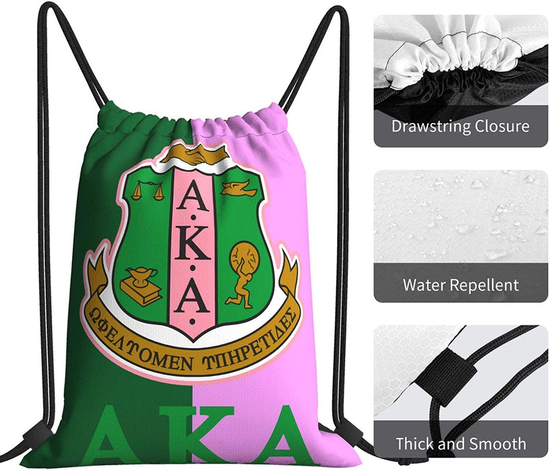 GGLL Womens AKA Beach Bag Pink-Green Drawstring Backpack Water Resistant String Bag Sorority Sports Sackpack Gym Sack for Women, One Size Home & Garden > Household Supplies > Storage & Organization COKQU   