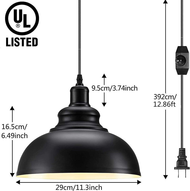 Plug in Pendant Light, Asnxcju Industrial Pendant Lighting with 12.86Ft Cord and Dimmer Switch, Hanging Light Fixture Ceiling Lamp for Barn Kitchen Dining Room, UL Listed Home & Garden > Lighting > Lighting Fixtures Asnxcju   