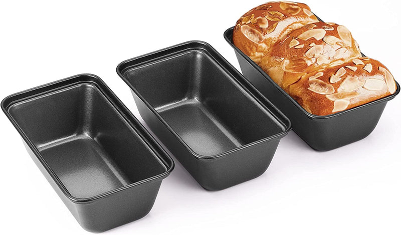 HONGBAKE Bread Pan for Baking Loaf Pan Set 1 Lb Loaf Pan with Wide Grips Nonstick Bread Tin 3 Pack, 8.5 X 4.5 Inch Perfect for Homemade Bread, Grey