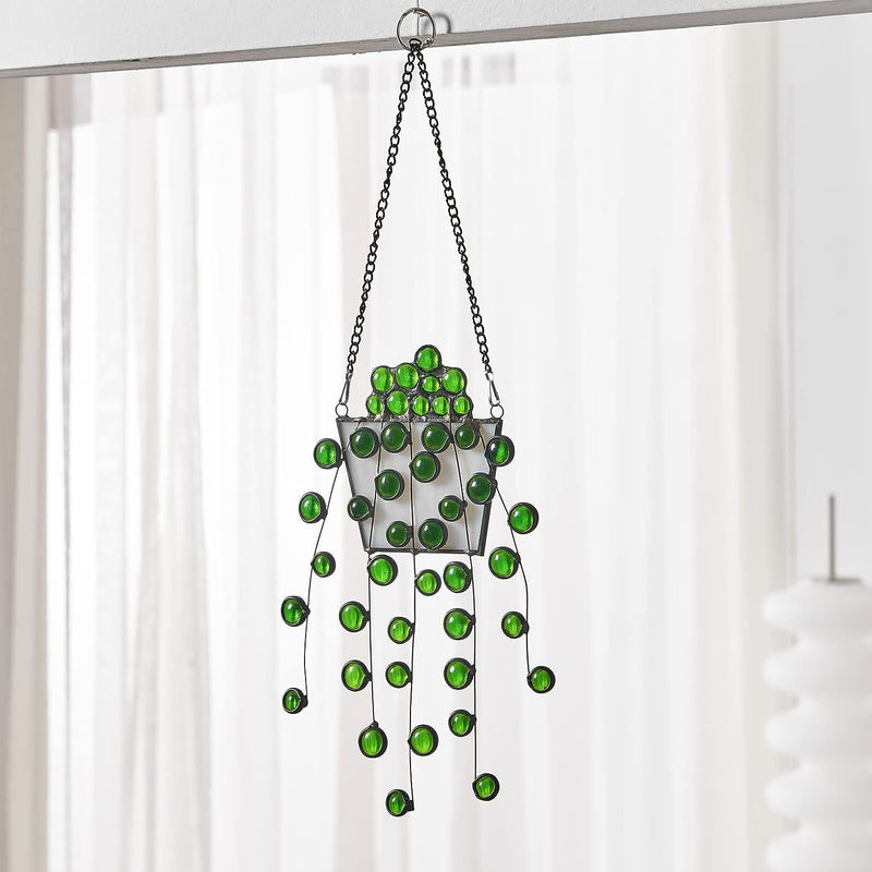 String of Pearls Stained Glass Suncatcher Artificial Hanging Plants - AITONGXIAO Glass Art for Nature Inspired Home Decor Fake Window Hanging Plant Lover Gift for Mom  dlllt   