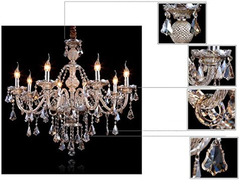 Hunggwun Cognac 8 Lights K9 Crystal Chandelier Modern Luxurious Light Candle Pendant Lamp Ceiling Living Room Lighting for Dining Living Room Bedroom Hallway Entry 31X28 Inch Gifts (Cognac Color) Home & Garden > Lighting > Lighting Fixtures > Chandeliers HungGwun   