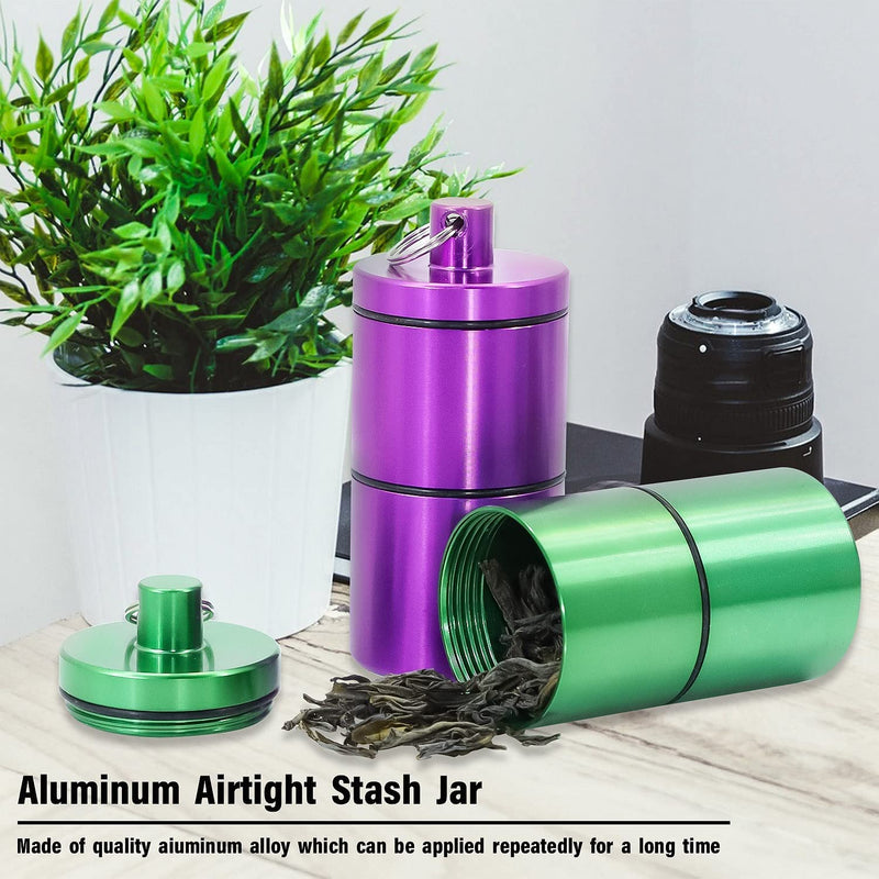 HORNET Stackable Storage Jars 2 Packs Airtight Waterproof Aluminum Storage Containers Durable Multi-Use Portable Metal Bottle Jar with Keychain (Green-Purple) Home & Garden > Decor > Decorative Jars HORNET   