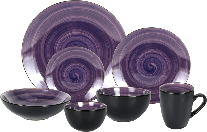 Homevss, Stoneware Sonoma 16Pc Dinnerware Set, Black + Speckled Spin Wash Purple