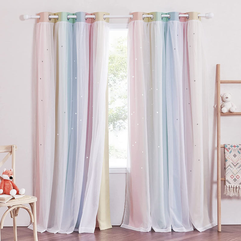 NICETOWN Nursery Curtains for Kids, Farmhouse Blackout Curtain Panels for Bedroom, Double Layer Star Hollow-Out Grommet Aesthetic Living Room Toddler Window Curtains, 2 Pcs, W52 X L84, Biscotti Beige Home & Garden > Decor > Window Treatments > Curtains & Drapes NICETOWN Rainbow-3 W52 x L84 