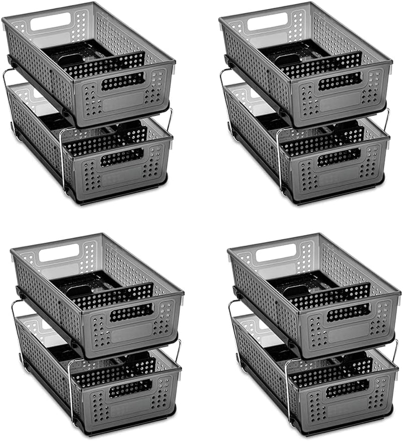 Madesmart 2-Tier Organizer, Multi-Purpose Slide-Out Storage Baskets with Handles and Dividers, Frost Home & Garden > Household Supplies > Storage & Organization madesmart Carbon Original Pack of 4