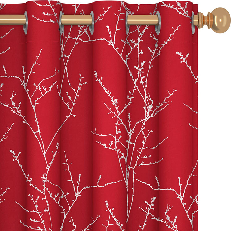 Deconovo Thermal Blackout Curtains for Bedroom and Living Room, 84 Inches Long, Light Blocking Drapes, 2 Panels with Tree Branches Design - 52W X 84L Inch, Beige, Set of 2 Panels Home & Garden > Decor > Window Treatments > Curtains & Drapes Deconovo Red 52W x 72L Inch 