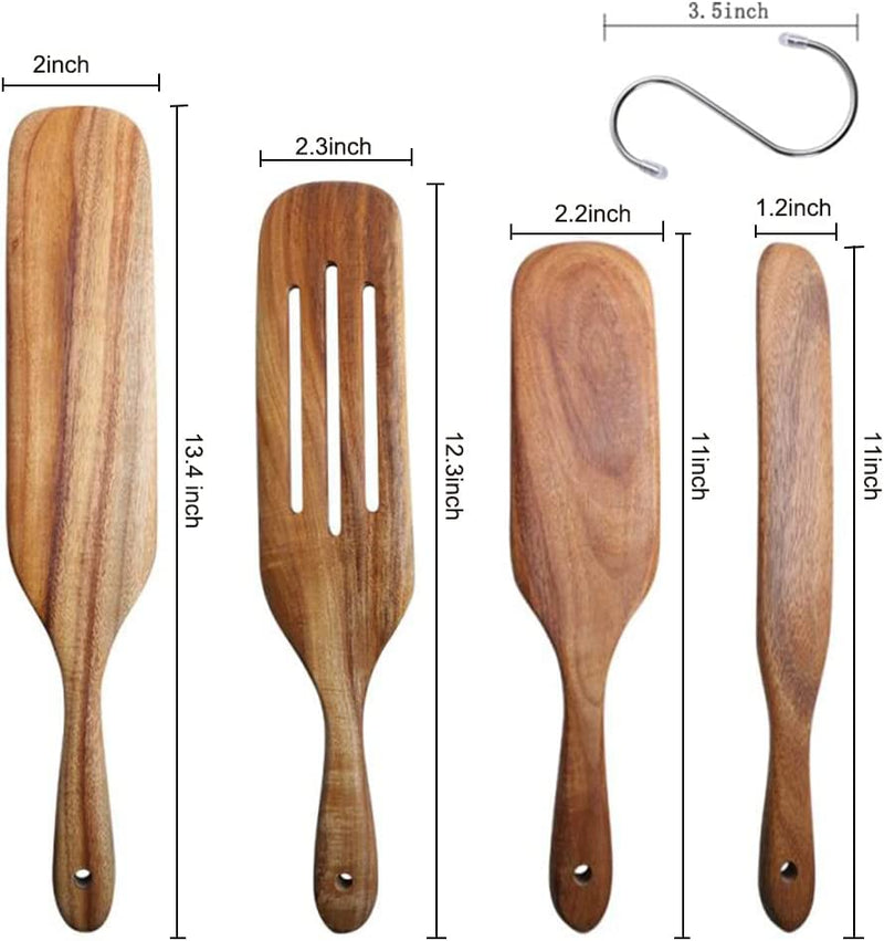 Spurtle Set, Natural Acacia Wooden Kitchen Utensils Set of 4, Wooden Spoons Utensils for Cooking, Stirring, Mixing, Serving, Spurtles Kitchen Tools as Seen on Tv for Nonsick Cookware Home & Garden > Kitchen & Dining > Kitchen Tools & Utensils TEZZ   