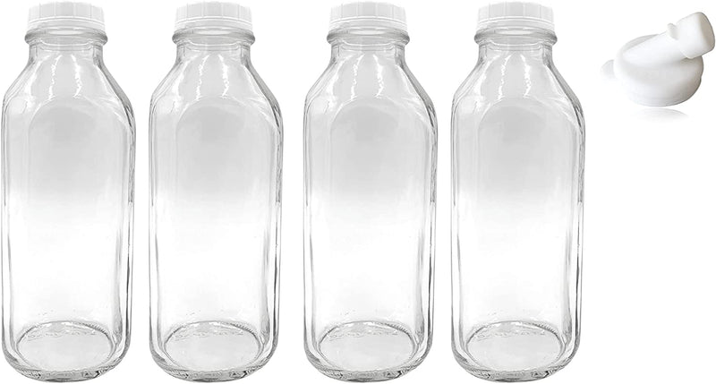 The Dairy Shoppe Heavy Glass Milk Bottles 33.8 Oz Jugs with Extra Lids & NEW Pour Spout! (2, 33.8 Oz) Home & Garden > Decor > Decorative Jars The Dairy Shoppe 4 33.8 oz 