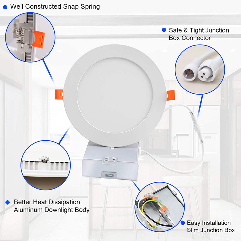 Slim LED Recessed Lighting, 6 Inch with Junction Box, 4000K Cool White Canless Downlight, 12W=110W Eqv, Dimmable LED Ceiling Lights, 850LM, ETL Certified, 6 Pack Home & Garden > Lighting > Flood & Spot Lights YANKON   
