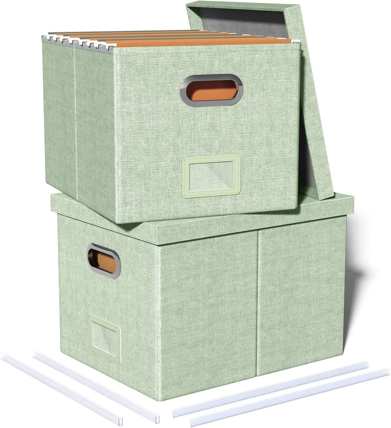 Oterri File Storage Organizer Box,Filing Box,Portable File Box with Lid,Fit for Letter/Legal File Folder Storage, Easy Slide Durable Hanging File Box for Office/Decor/Home,1 Pack,Gray-Box Only Home & Garden > Household Supplies > Storage & Organization Oterri Green 2 pack 
