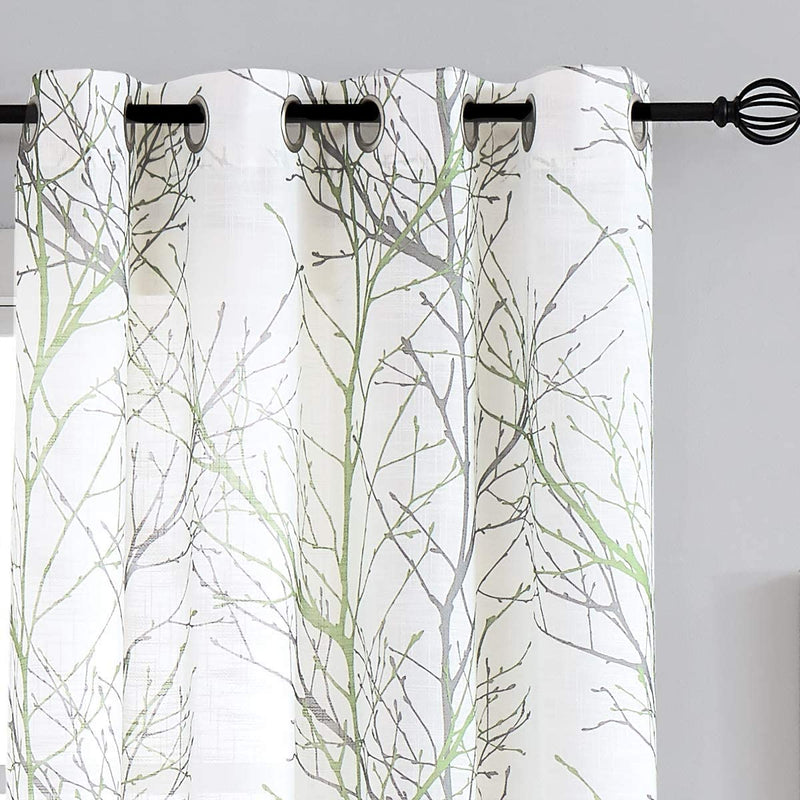 FMFUNCTEX Branch White Curtains 84” for Living Room Grey and Auqa Bluetree Branches Print Curtain Set Wrinkle Free Thick Linen Textured Semi-Sheer Window Drapes for Bedroom Grommet Top, 2 Panels Home & Garden > Decor > Window Treatments > Curtains & Drapes FMFUNCTEX Green 50" x 54" 