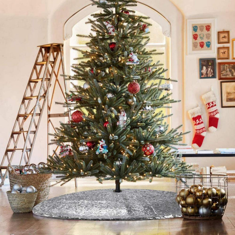 GOODLY Double Layers Christmas Tree Skirt with Sequins Festive Party Supplies Holiday Home Decoration Xmas Tree Skirt  Goodly 30" Silver 