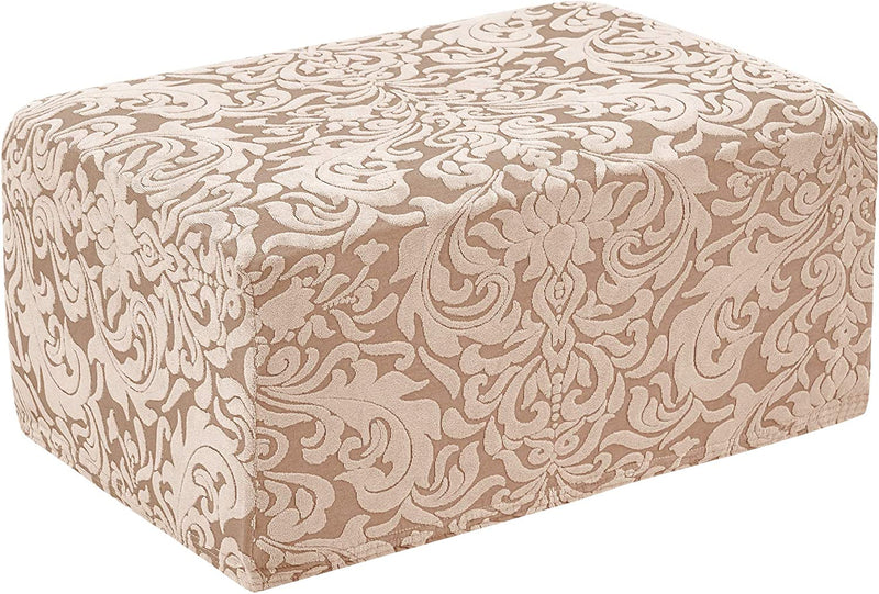 Subrtex Ottoman Slipcover Jacquard Damask Oversize Stretch Storage Protector Rectangle Footstool Sofa Slip Cover for Foot Rest Stool Furniture in Living Room (XL, Grayish Blue) Home & Garden > Decor > Chair & Sofa Cushions SUBRTEX Damask Oatmeal  