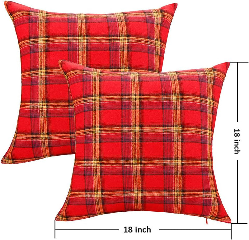 ZUYUSUT Set of 2 Christmas Pillow Covers 18 X 18 Inch Christmas Decorations Tartan Red Yellow Buffalo Plaid Cushion Covers Winter Xmas Holiday Farmhouse Throw Pillowcase for Home Couch Outdoor Home & Garden > Decor > Seasonal & Holiday Decorations ZUYUSUT   