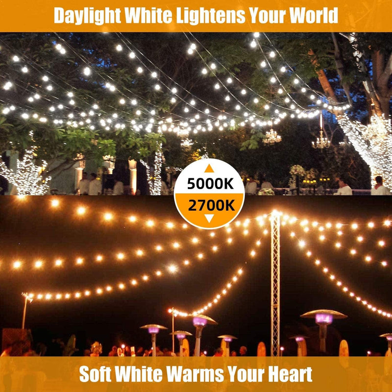 96FT(48×2) 2-Pack LED Outdoor String Lights with Waterproof Shatterproof Dimmable 2700K Warm White Filament Bulb, E26 15 Sockets Linkable Commercial Grade Hanging String Lights for Patio Deck Backyard Home & Garden > Lighting > Light Ropes & Strings Lakumu   