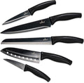 Titanium Coated Rainbow Knife Set - Sharp Stainless Steel Knives Set with Kitchen Utility Knife, Santoku, Bread, Chef, & Paring Knives with Covers - Iridescent Kitchen Accessories - Silislick Home & Garden > Kitchen & Dining > Kitchen Tools & Utensils > Kitchen Knives SiliSlick Black Handle | Black Blade  