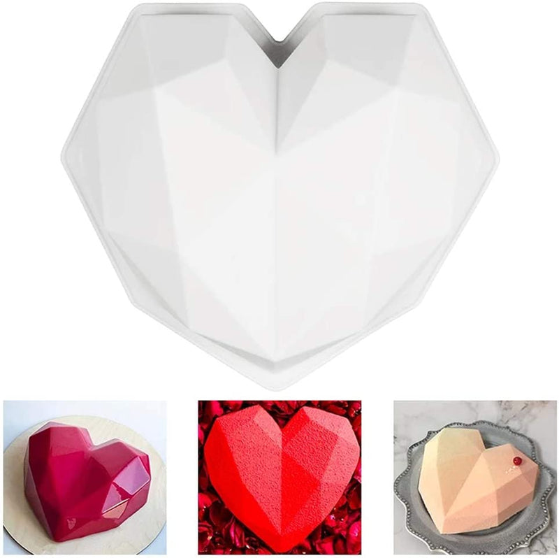 Neepanda 3D Diamond Heart Shape Cake Chocolate Mold Food Grade Silicone Nonstick Oven Safe Baking Pan Mold with 10Pcs Small Wooden Hammers Mallet Pounding Toy for Homemade DIY Dessert Tools, White Home & Garden > Kitchen & Dining > Cookware & Bakeware Neepanda   