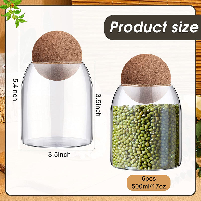 Suclain 6 Pcs 500 Ml 17 Oz Glass Storage Container with Ball Cork Jar Lid Containers Jars Coffee Cute for Food Bean Candy Nut Home & Garden > Decor > Decorative Jars Suclain   