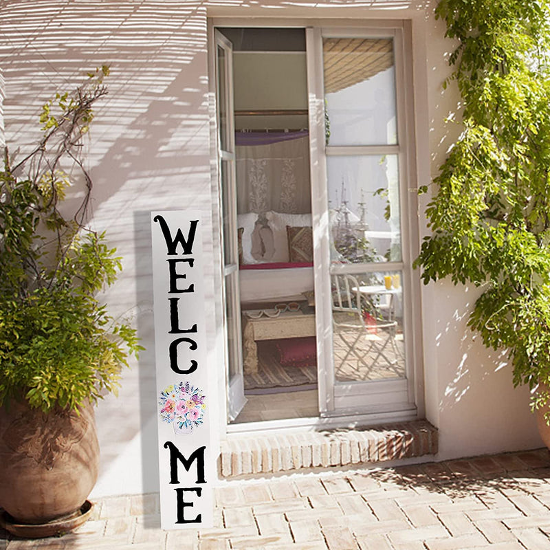 4.75 Ft Spring Welcome Sign for Front Door-Vertical Welcome Home Sign - Summer Yard Porch Sign for Front Door Decorations and Best House Warming Gifts  charming garden White  