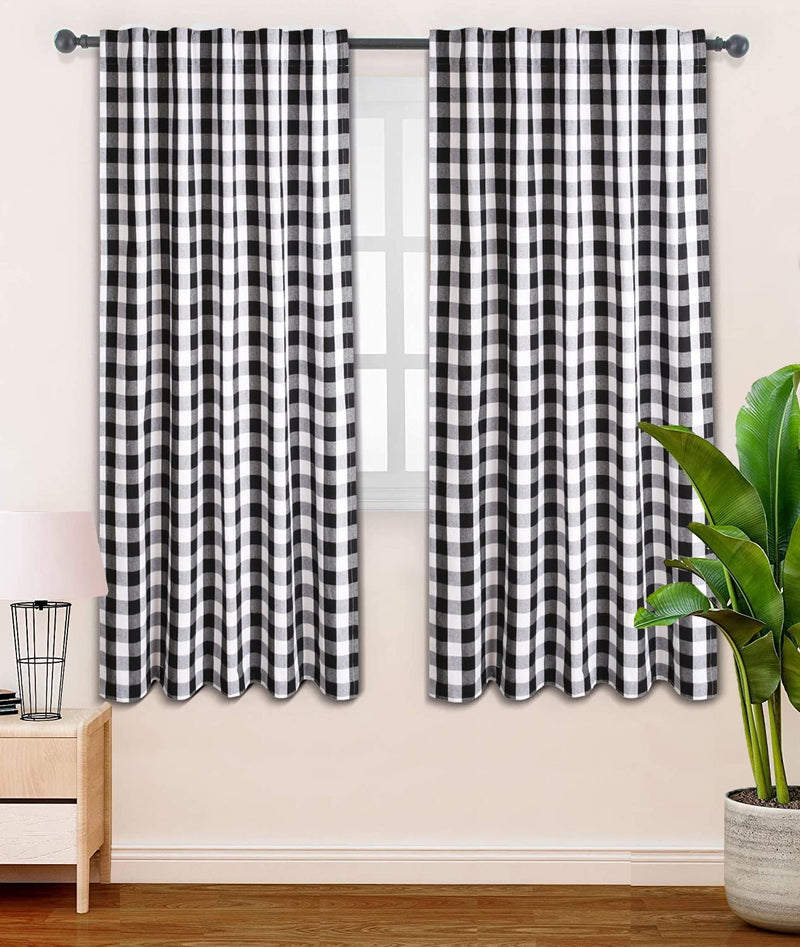 Light & Pro Black and White Gingham Check Curtain - Window Treatment Décor Panel for Kitchen Nursery Bedroom Livingroom - Buffalo Plaid Rod Pocket Curtains Pack of 2 - 50X63 Inch Home & Garden > Decor > Window Treatments > Curtains & Drapes Light & Pro   
