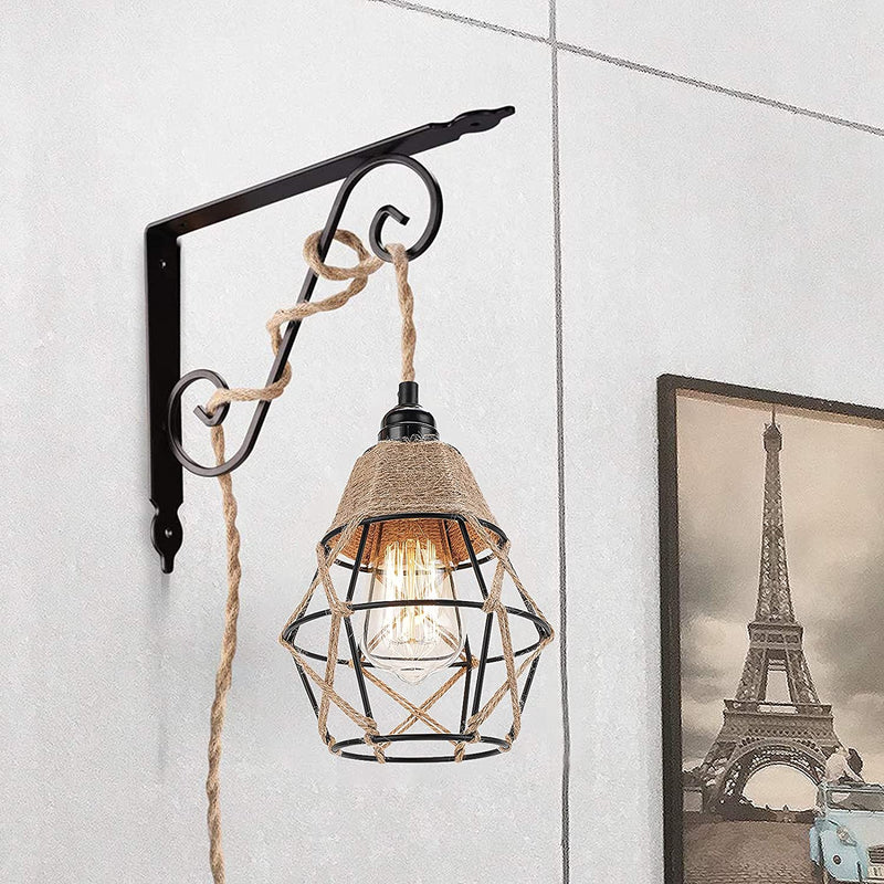 Industrial 15Ft Pendant Light Cord - Hanging Light Kit with Switch Plug in Vintage Fabric Lamp Cord with Twisted Hemp Rope Pendant Lights Socket Set E26 E27 for Pendant Lamp Farmhouse Lamp Cable DIY Home & Garden > Lighting > Lighting Fixtures FRIDEKO HOME   