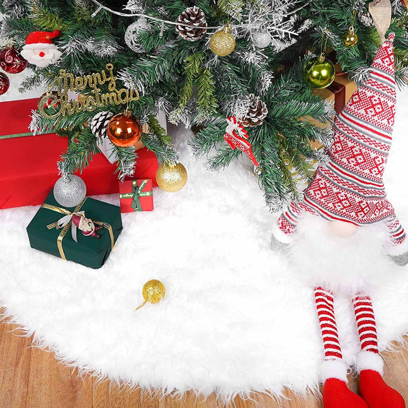 Husfou Faux Fur Christmas Tree Skirt, 30" Plush Xmas Tree Skirt Decorations for Holiday Party Indoor Decor, Fluffy Christmas Tree Mat Home & Garden > Decor > Seasonal & Holiday Decorations > Christmas Tree Skirts Husfou LLC   