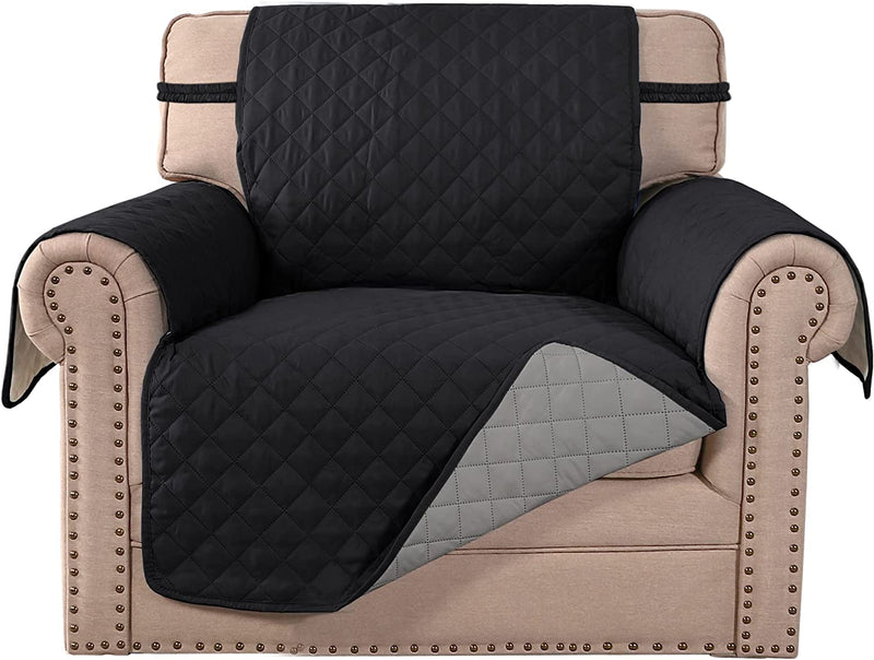 Meillemaison Sofa Slipcovers Reversible Quilted Chair Cover Water Resistant Furniture Protector with Elastic Straps for Pets/ Kids/ Dog(Chair, Black/Grey) (MMCLKSFD01C6) Home & Garden > Decor > Chair & Sofa Cushions MeilleMaison Black/Grey Armchair 