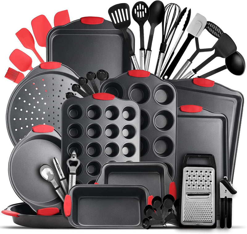 Eatex Nonstick Bakeware Sets with Baking Pans Set, 39 Piece Baking Set with Muffin Pan, Cake Pan & Cookie Sheets for Baking Nonstick Set, Steel Baking Sheets for Oven with Kitchen Utensils Set - Black Home & Garden > Kitchen & Dining > Cookware & Bakeware EatEx 39 PC - Black & Black Utensils  