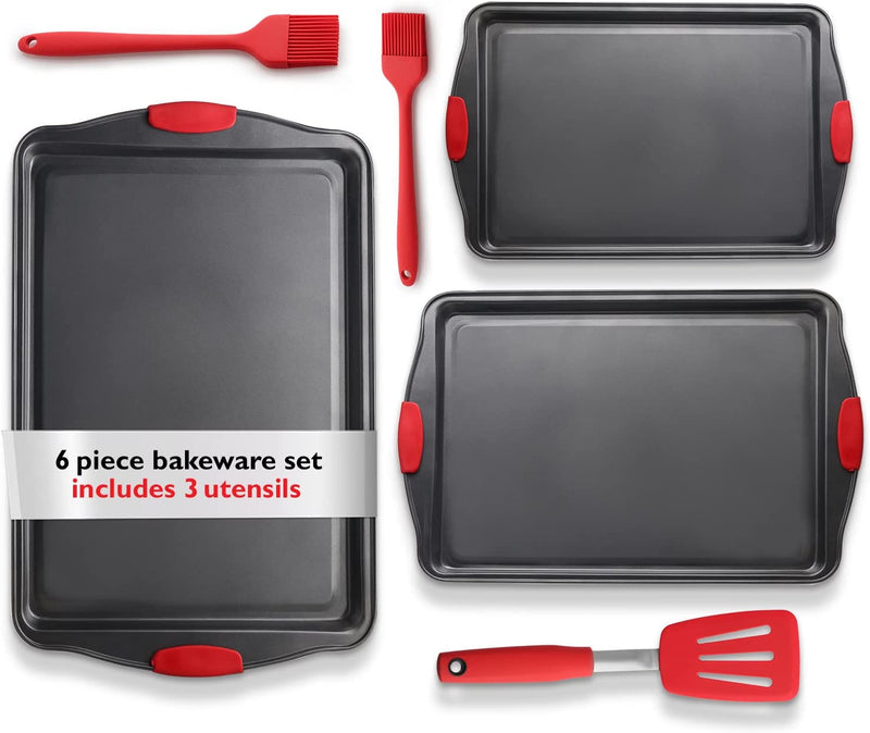 Eatex Nonstick Bakeware Sets with Baking Pans Set, 15 Piece Baking Set with Muffin Pan, Cake Pan & Cookie Sheets for Baking Nonstick Set, Steel Baking Sheets for Oven with Kitchen Utensils Set - Brown Home & Garden > Kitchen & Dining > Cookware & Bakeware EATEX Black 6 Piece Set 