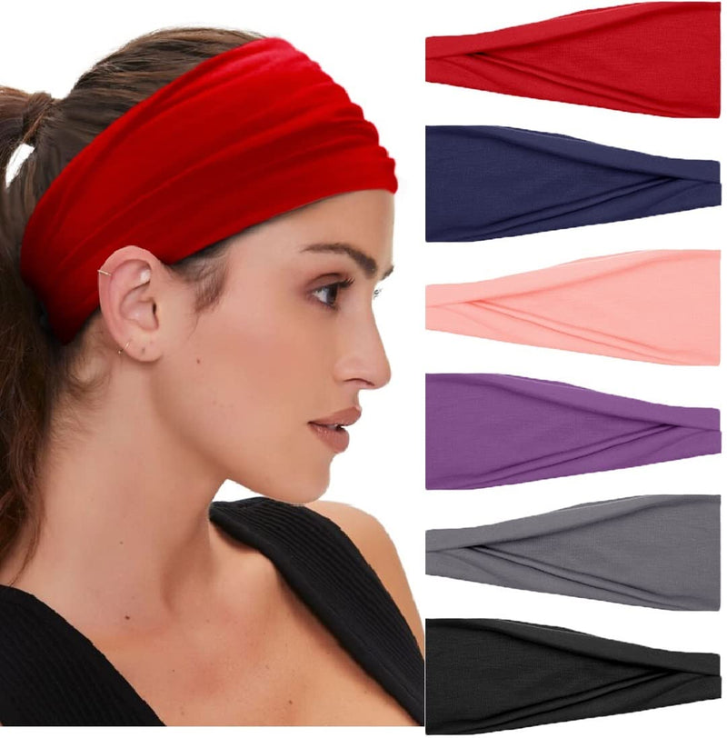 Huachi Workout Headband for Women Athletic Non Slip for Short Long Hair Yoga Running Sports Hair Bands Bandeau Headbands Sweat Hair Accessories 6 Pack Sporting Goods > Outdoor Recreation > Winter Sports & Activities Huachi Color Set 16  