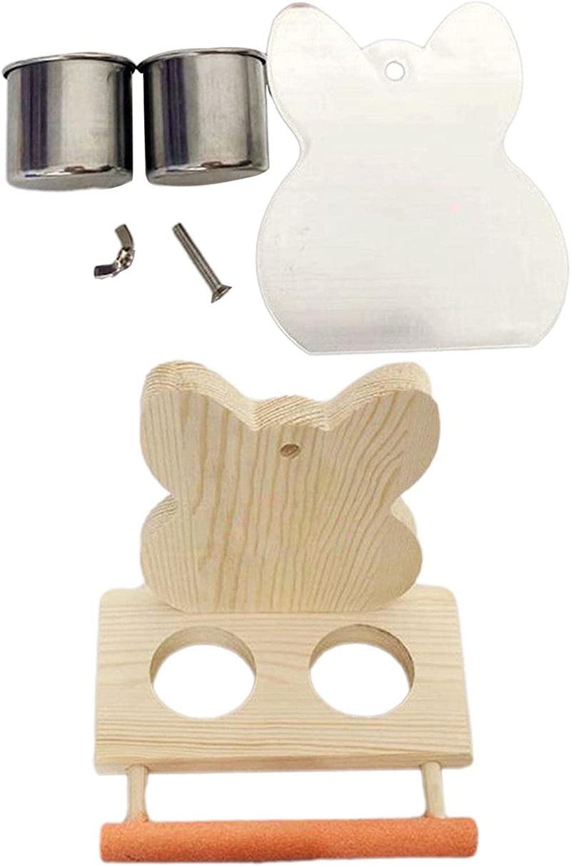 Bothyi Bird Water Cups with Perch, Parrot Mirror Toys for Bird Cage, Hanging Wooden Bird Stands with 2 Food Bowls, Bird Feeding and Watering Supplies Animals & Pet Supplies > Pet Supplies > Bird Supplies > Bird Cage Accessories > Bird Cage Food & Water Dishes Bothyi   