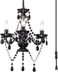 Plug in Chandelier Mini Crystal Chandeliers White and Pink Chandelier for Girls Room 3 Light Small Hanging Lamps for Bedroom Home & Garden > Lighting > Lighting Fixtures > Chandeliers Antique House Black  