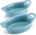 Rachael Ray Solid Glaze Ceramics Au Gratin Bakeware / Baker Set, Oval - 2 Piece, Teal Home & Garden > Kitchen & Dining > Cookware & Bakeware Meyer Corporation Agave Blue  