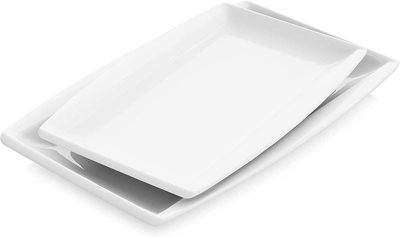 MALACASA Ivory White Serving Platters, 2-Piece Porcelain Rectangular Plates Dinnerware Set, 11-Inch and 13.25-Inch Serving Dishes for Dessert, Salad and Pasta, Series Carina