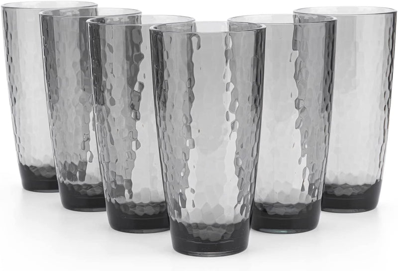 Hammered 26-Ounce Plastic Tumbler Acrylic Glasses, Set of 6 Multicolor