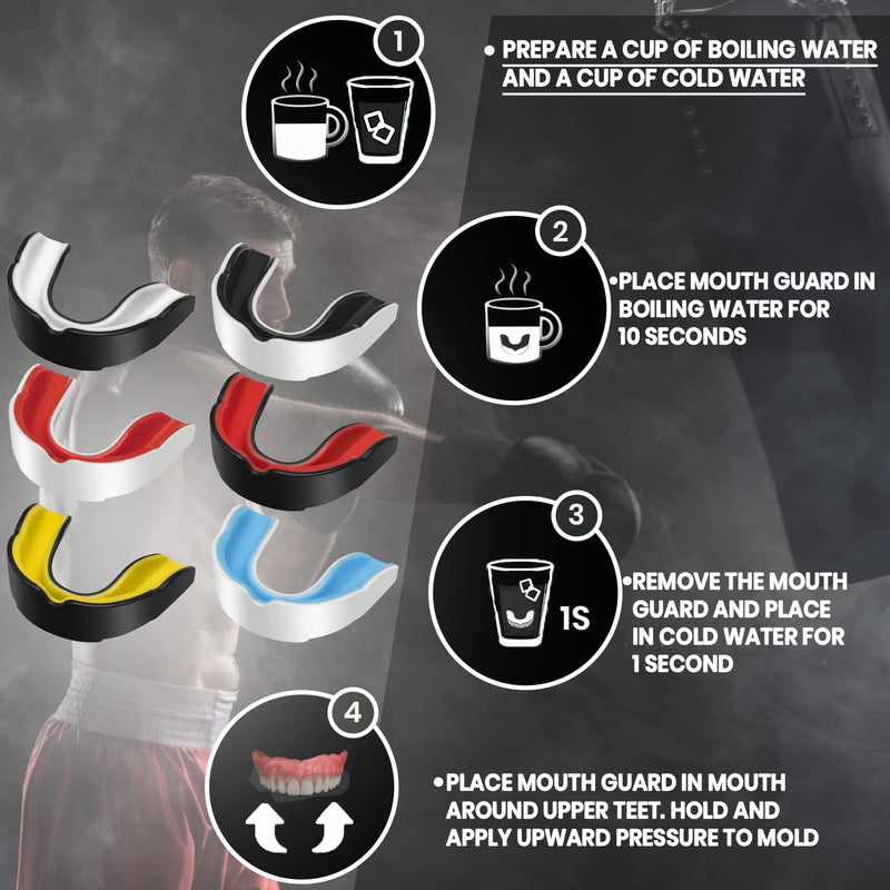 Mfaa.Roc Six Pieces Sports Mouthguard for Boxing MMA Rugby Taekwondo Lacrosse Jiu Jitsu Wrestling Karate Mouth Guard for Men Women Gear Mouthpiece for Youth Adults Gum Shield Double Colored with Case