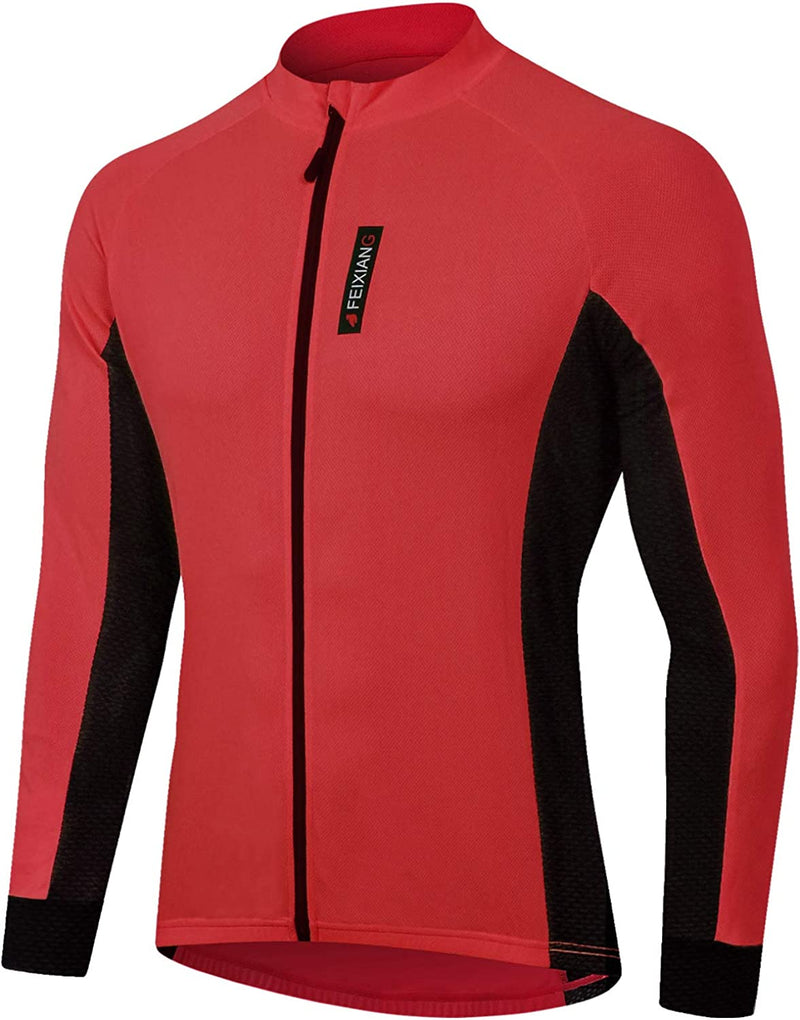 Cycling Jersey for Men, Full or 1/4 Zip Mountain Road Bike Bicycle Shirts Long or Short Sleeve Riding MTB Top with Pocket Sporting Goods > Outdoor Recreation > Cycling > Cycling Apparel & Accessories FEIXIANG Red-long Sleeve X-Large 