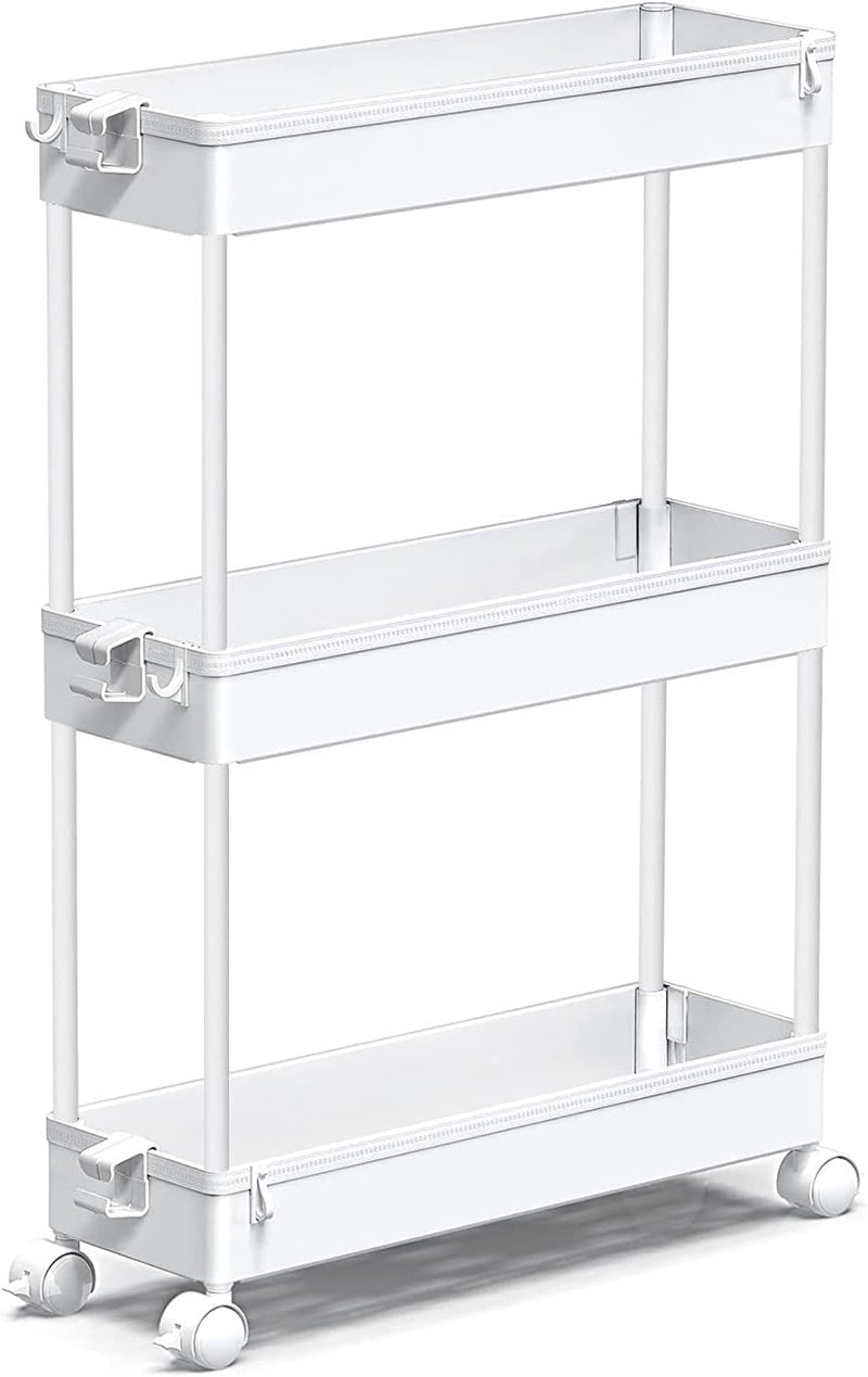SPACEKEEPER Slim Rolling Storage Cart, Laundry Room Organization, 3 Tier Mobile Shelving Unit Bathroom Organizer Storage Rolling Utility Cart for Kitchen Bathroom Laundry Narrow Places(White) Home & Garden > Household Supplies > Storage & Organization SPACEKEEPER White  