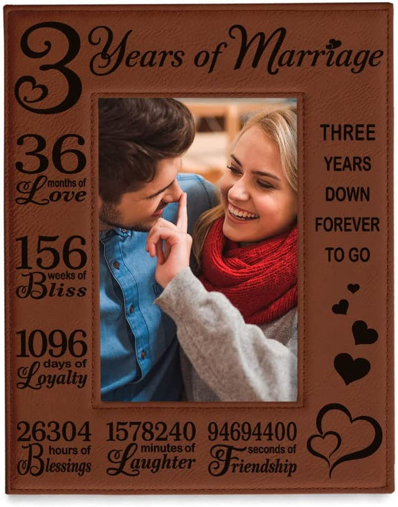 KATE POSH 3Rd Anniversary, 3Rd Wedding Anniversary, 3 Years Anniversary, Three Years of Marriage, Third Anniversary Engraved Rawhide Leather Picture Frame (5X7 Vertical) Home & Garden > Decor > Picture Frames KATE POSH 5" x 7" Vertical  
