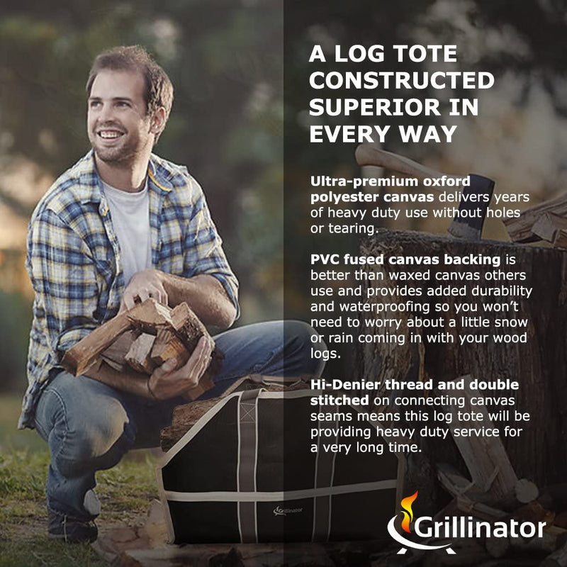 Grillinator Ultimate Firewood Log Carrier - Black - Heavy Duty Durable Tote Bag for Wood - Self Standing Design with Padded Handles - 16 Gallon Capacity for Fireplace, Beach & Groceries Sporting Goods > Outdoor Recreation > Fishing > Fishing Rods Grillinator   