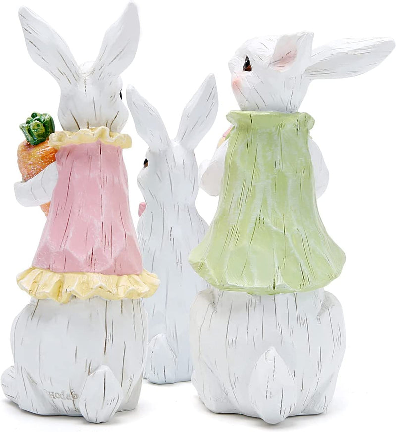 Hodao Easter Bunny Decorations Spring Indoor Home Decor Bunny Figurines (Easter White Bunny Family) Home & Garden > Decor > Seasonal & Holiday Decorations BOYON   