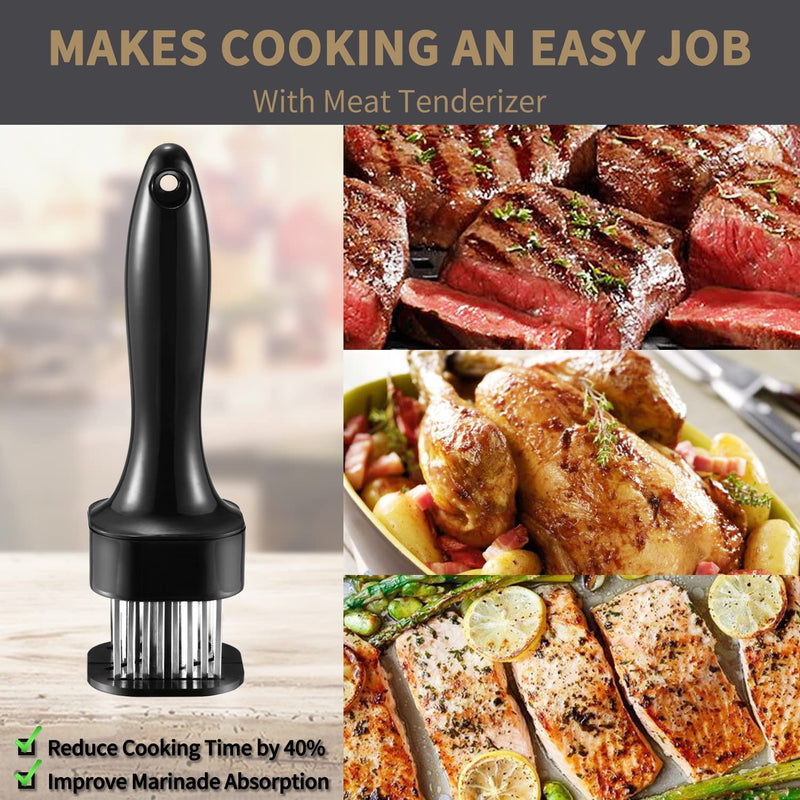 JY COOKMENT Meat Tenderizer Tool with 24 Stainless Steel Ultra Sharp Needle Blades, Kitchen Cooking Tool Best for Tenderizing, BBQ, Marinade