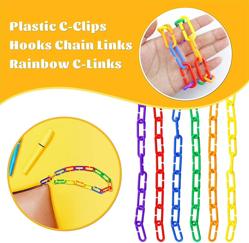 JIALEEY 100 Piece Plastic C-Clips Hooks Chain Links Rainbow C-Links Children'S Learning Toys Small Pet Rat Parrot Bird Toy Cage
